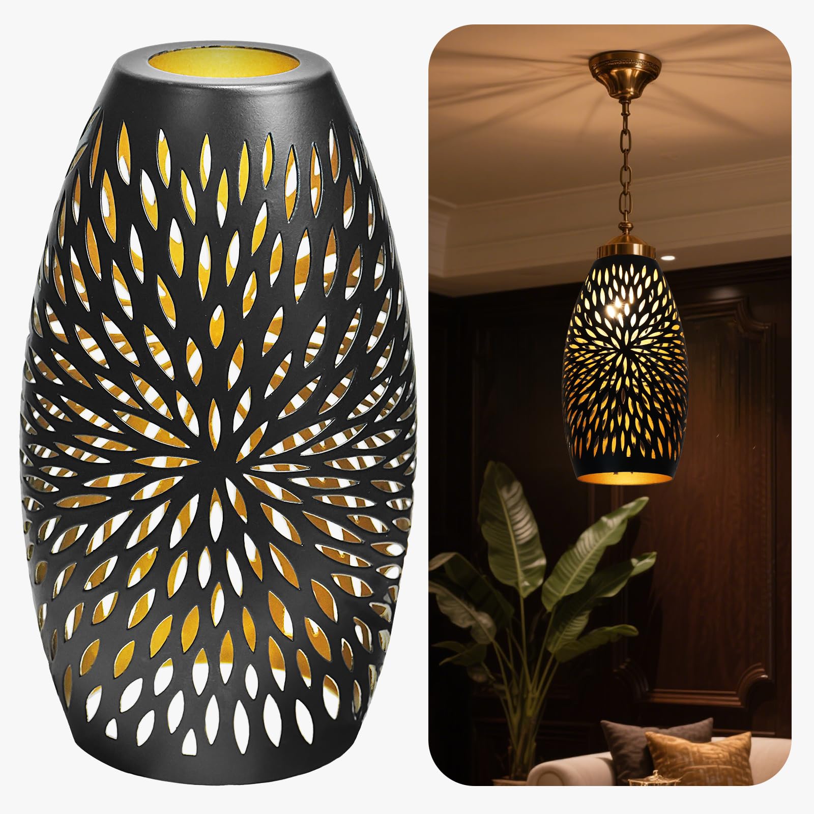 Pendant Light Shade Replacement, Metal Lampshade with 1-5/8